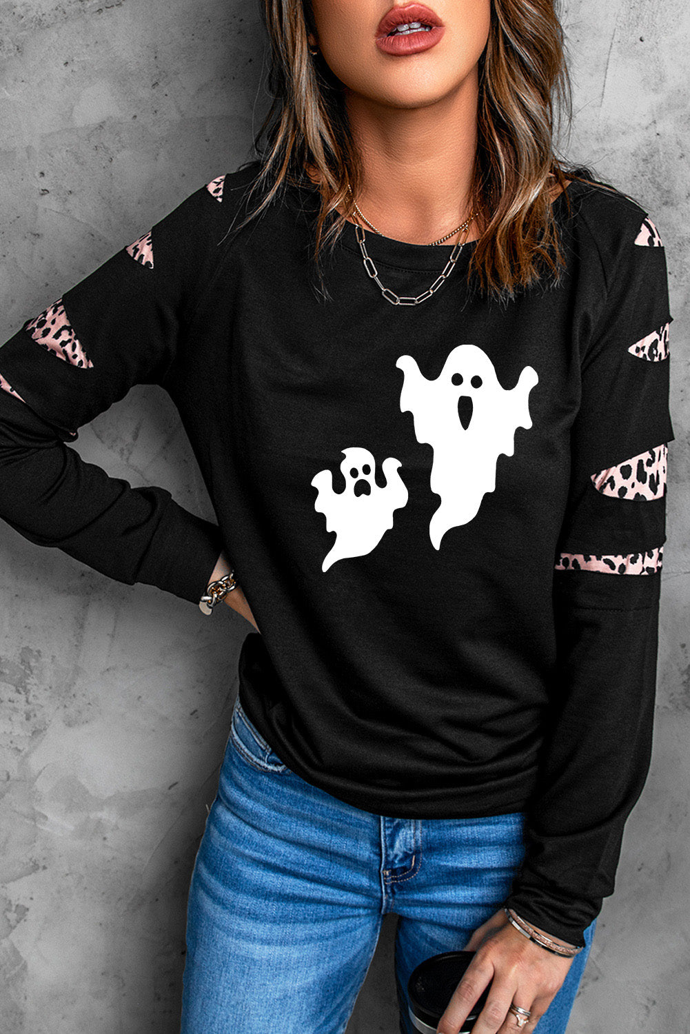 Ghost Graphic Round Neck Sweatshirt-Jewearrings