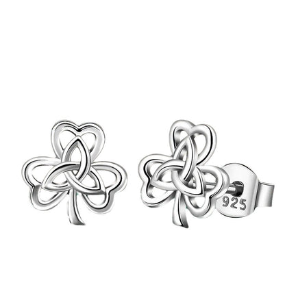 925 Sterling Silver Three-leaf Clover Simple Low Allergy Earrings-Jewearrings