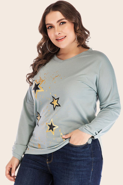 Full Size Star Graphic Slit Dropped Shoulder Top-Jewearrings