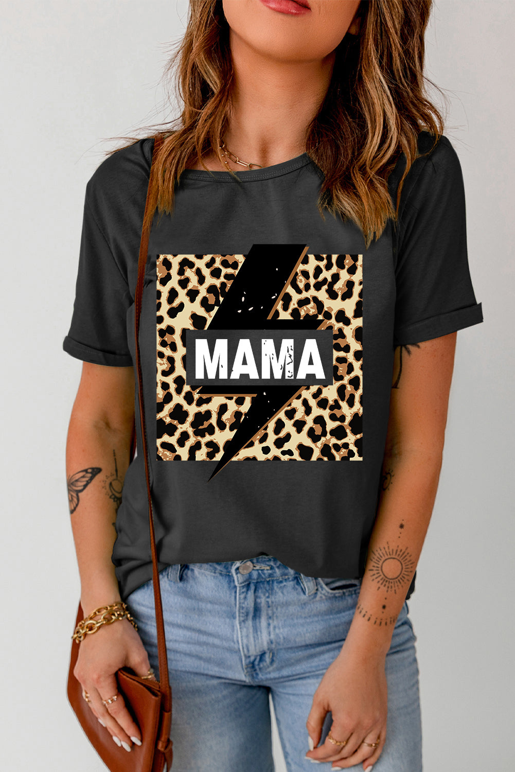 MAMA Leopard Lightning Graphic Tee Shirt-Jewearrings