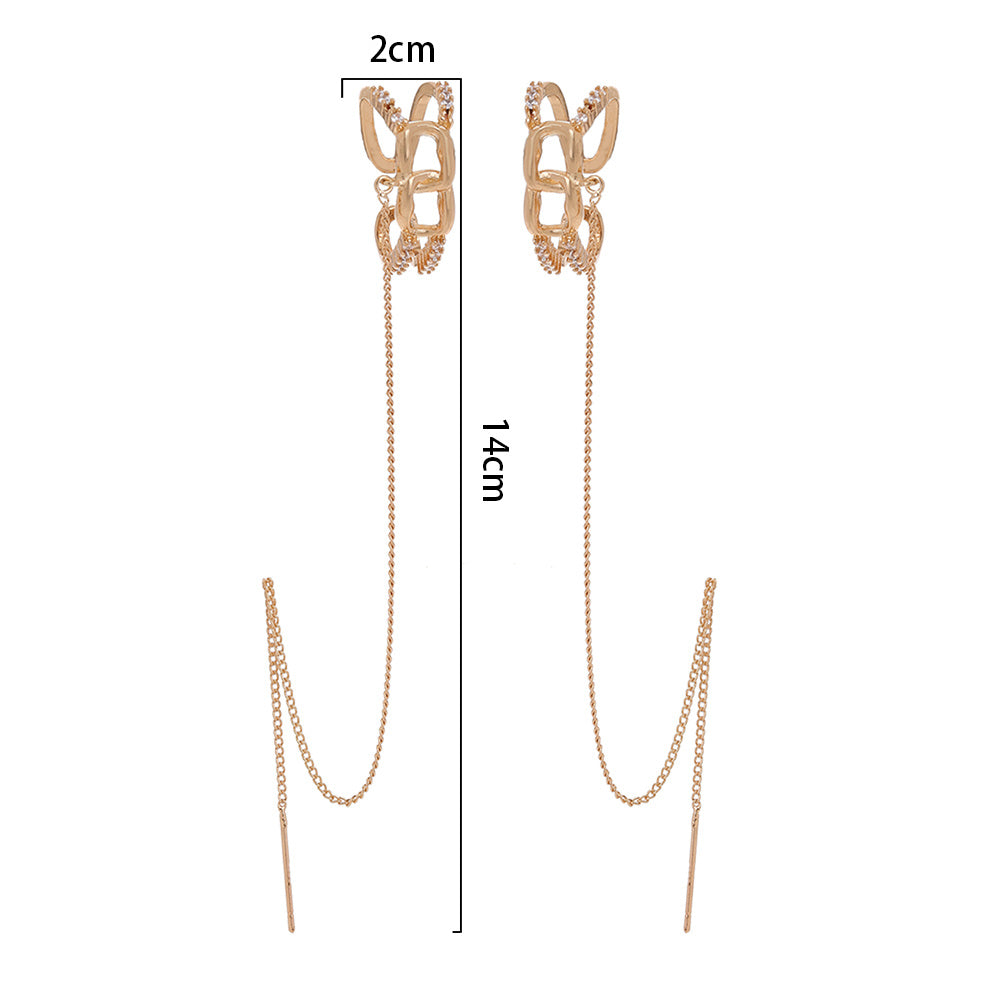 Cross Border Jewelry Wholesale, Niche Design, Copper Micro Inlaid Zircon Ear Bone Clip, Long Tassel Ear Line, Fashionable And Versatile Earrings-Jewearrings