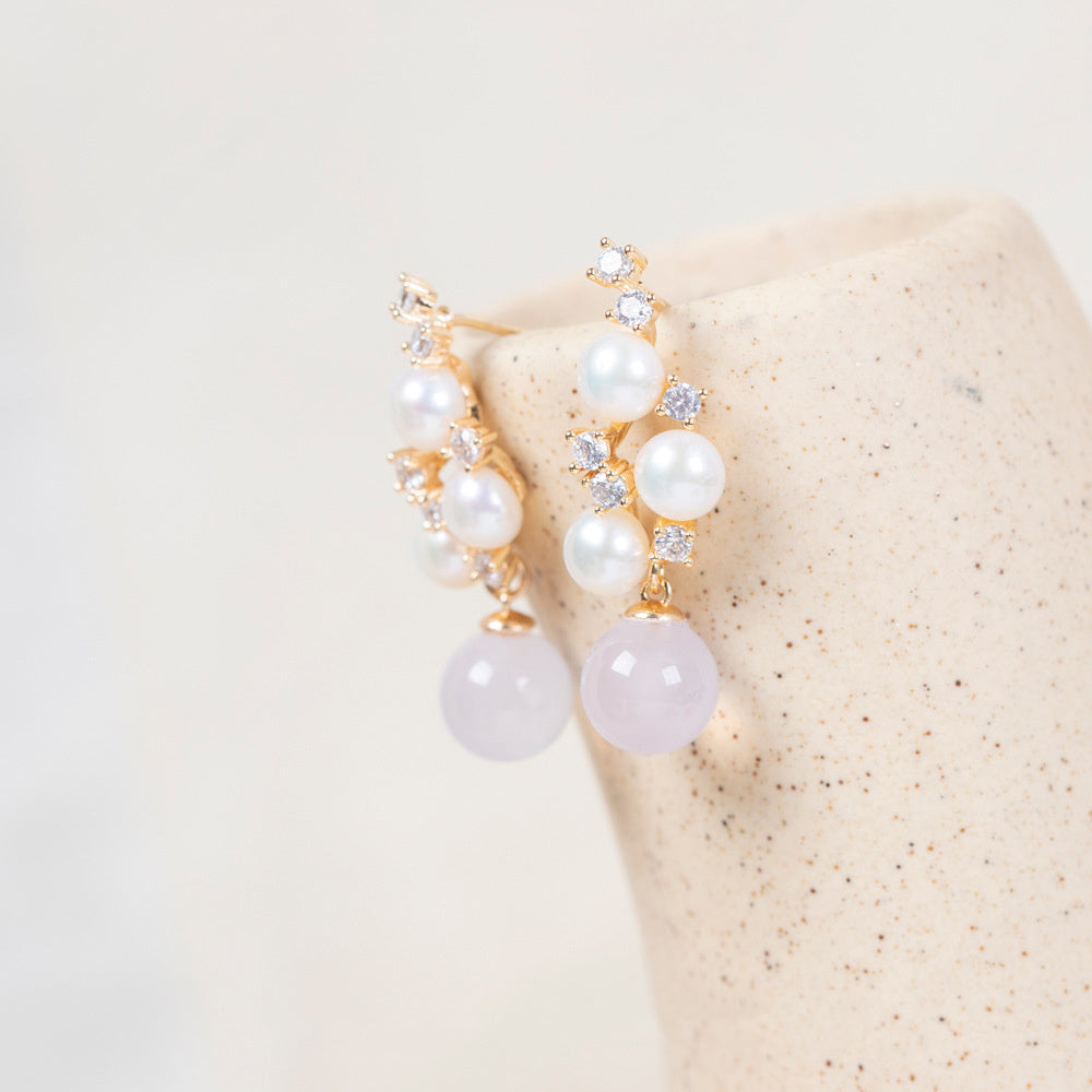 Vintage Purple Chalcedony Freshwater Pearl Earrings-Jewearrings