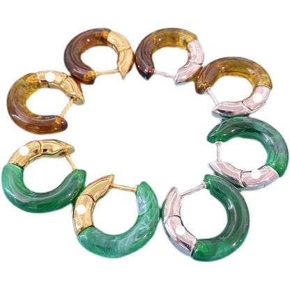 Amber High-end Emerald Earrings Retro Light Luxury-Jewearrings