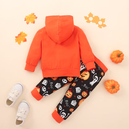 BOO Graphic Long Sleeve Hoodie and Printed Pants Set-Jewearrings