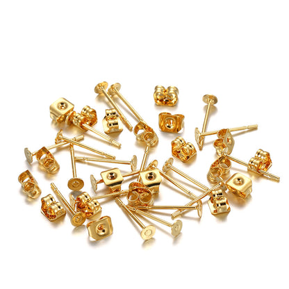 Stainless Steel Studs Flat Disc Stud Holder Auricular Needle Set DIY Earrings-Jewearrings