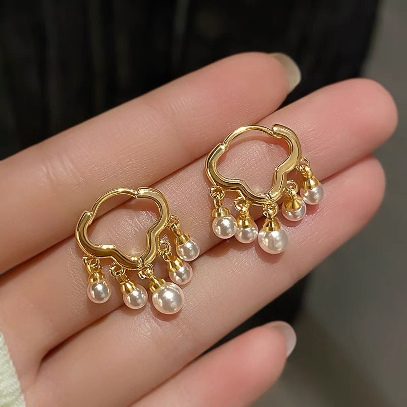 Korean Style High-grade Clouds Exquisite Refined Grace Tassel Pearl Fairy Earrings-Jewearrings