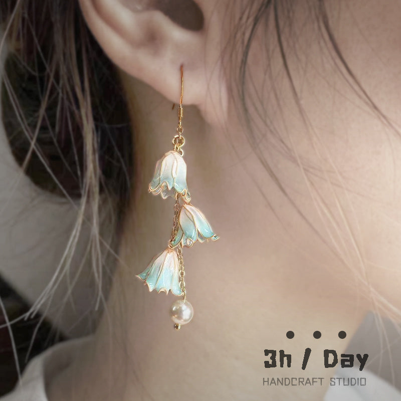 Women's Sterling Silver Needle Resin Hand-painted Linglan Flower Earrings-Jewearrings