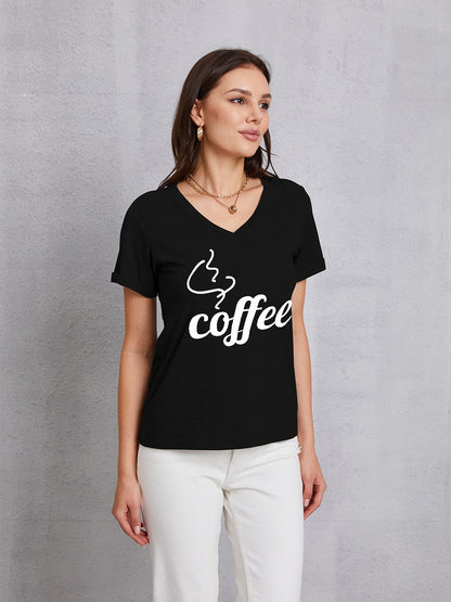 COFFEE V-Neck Short Sleeve T-Shirt-Jewearrings