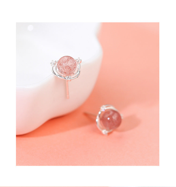 925 Sterling Silver Strawberry Quartz Zircon Stud Earrings-Jewearrings