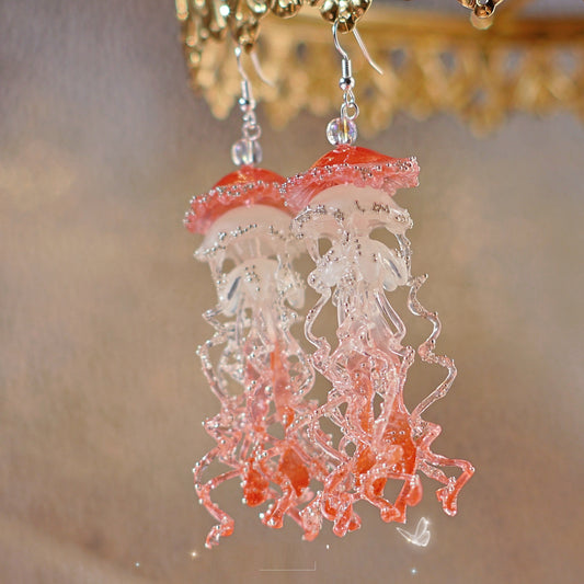 Red Jellyfish Earrings Girl's Ear Clip Exaggerated Three-dimensional Accessories-Jewearrings