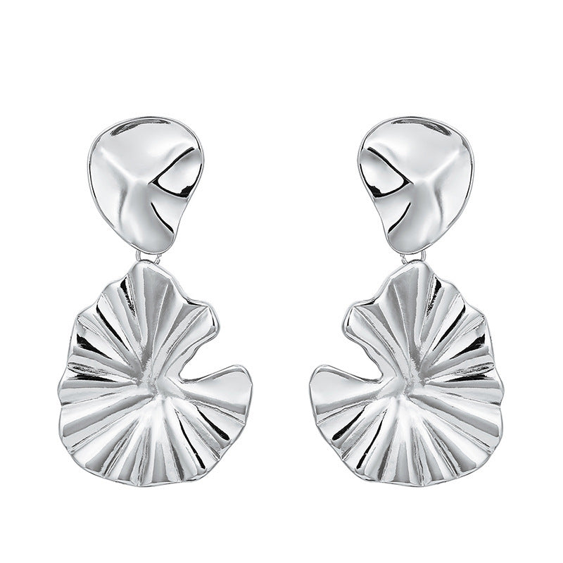 Simple Alloy Embossed Folded 925 Silver Pin Stud Earrings-Jewearrings