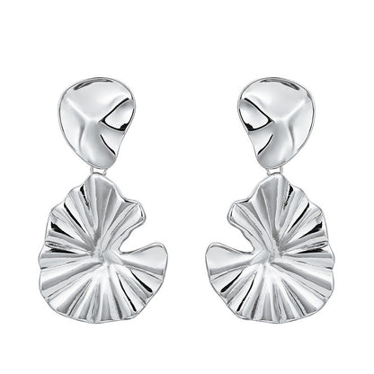 Simple Alloy Embossed Folded 925 Silver Pin Stud Earrings-Jewearrings