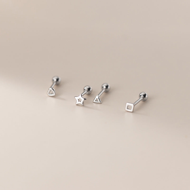 Women's Simple Hollow Stars Square Triangle S925 Silver Stud Earrings-Jewearrings