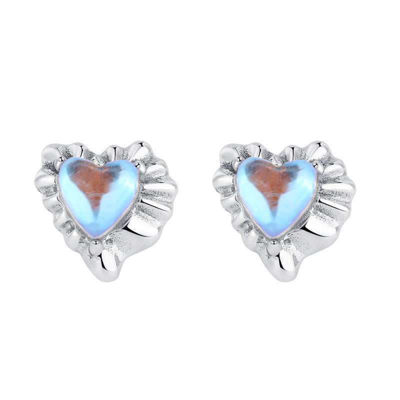 Sterling Silver 925 Vintage Sweet Cool Fancy Colored Stone Pleated Love Earrings-Jewearrings