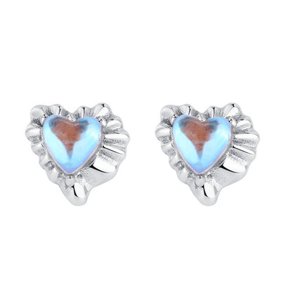 Sterling Silver 925 Vintage Sweet Cool Fancy Colored Stone Pleated Love Earrings-Jewearrings