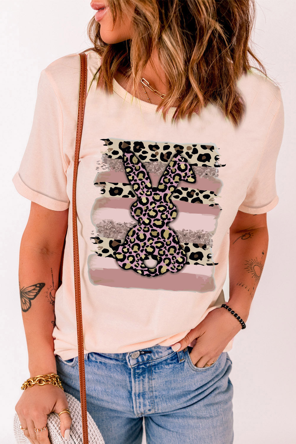 Easter Leopard Bunny Graphic T-Shirt-Jewearrings