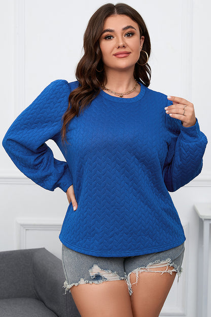 Plus Size Textured Round Neck Long Sleeve Top-Jewearrings