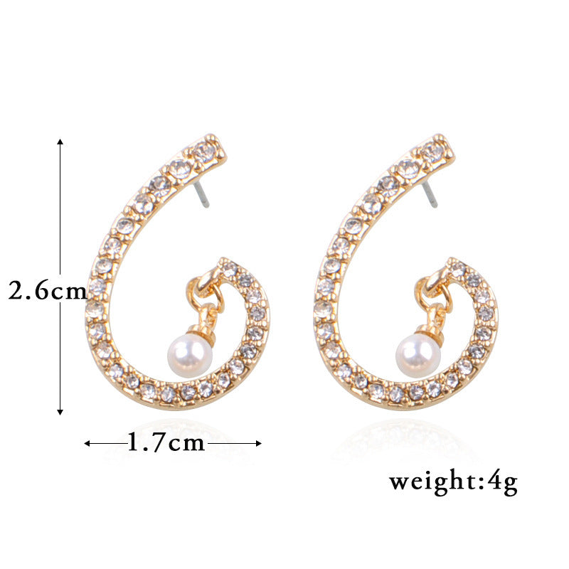 Simple Spiral Pearl Earrings Women With Diamonds-Jewearrings