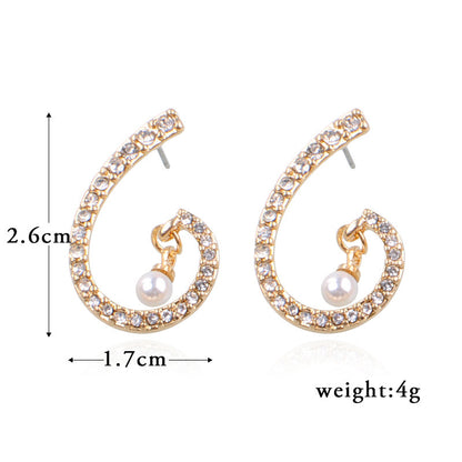 Simple Spiral Pearl Earrings Women With Diamonds-Jewearrings