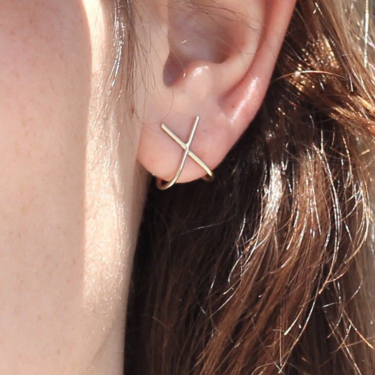 S925 Sterling Silver Simple Geometric Line X Stud Earrings-Jewearrings