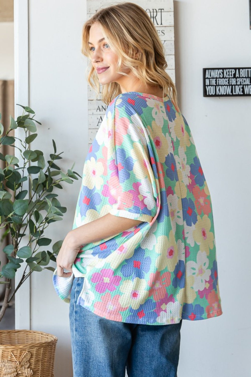 HOPELY Floral Waffle Oversized T-Shirt-Jewearrings