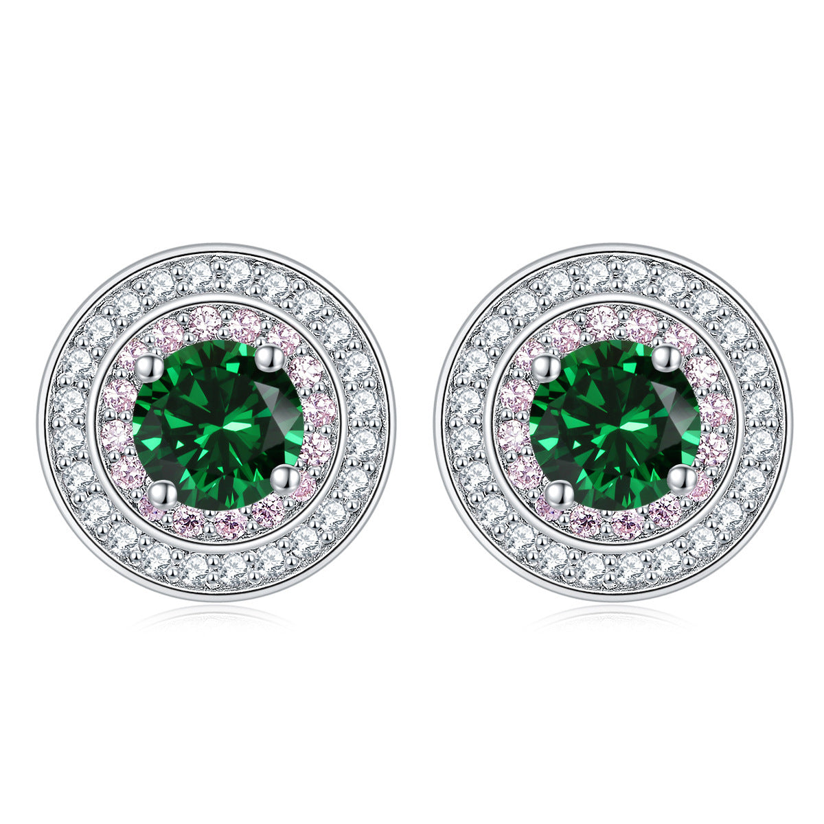 Sterling Silver Round Micro Set Zircon Earrings-Jewearrings