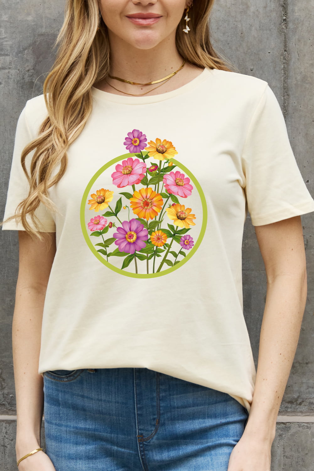 Simply Love Full Size Flower Graphic Cotton Tee-Jewearrings