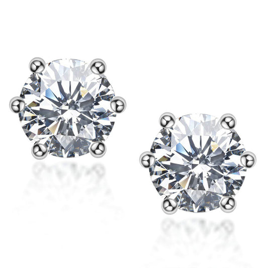 Fashion Sterling Silver Classic Six-claw Moissanite Stud Earrings-Jewearrings