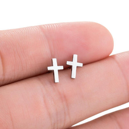 Cross Stud Earrings Women's Simple Christmas Gift-Jewearrings