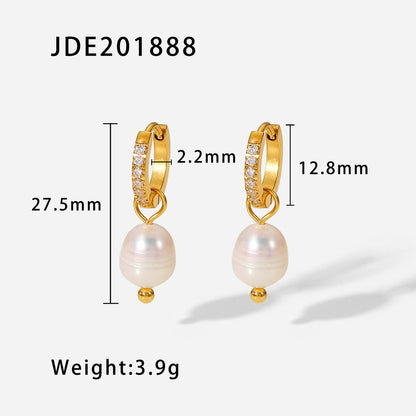 Women's 18K Gold Stainless Steel Fashion Pearl Earrings-Jewearrings