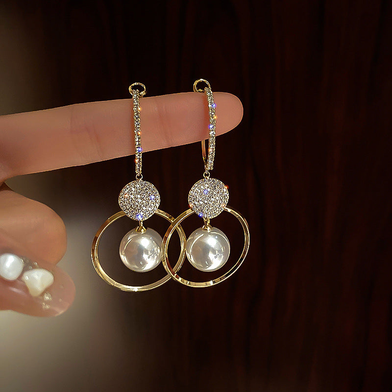 Pearl Circle High-end Niche Earrings-Jewearrings