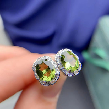 Natural Olivine Set 925 Silver Inlaid Rings Pendants Stud Earrings Three-piece Set-Jewearrings