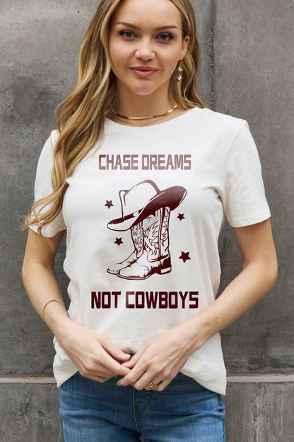 Simply Love Simply Love Full Size CHASE DREAMS NOT COWBOYS Graphic Cotton Tee-Jewearrings