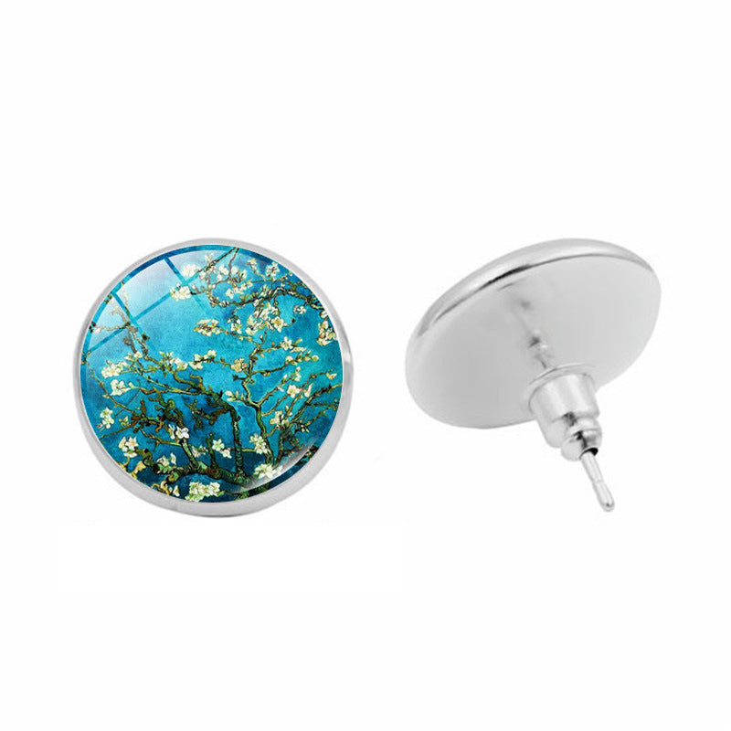 Van Gogh Starry Night Sunflower Time Stone Stud Earrings-Jewearrings