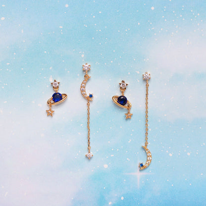 Star And Moon Chain Stud Earrings Set-Jewearrings