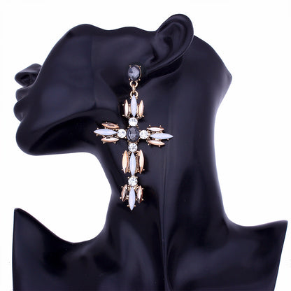 Cross Shaped Exaggerated Shiny Earrings-Jewearrings