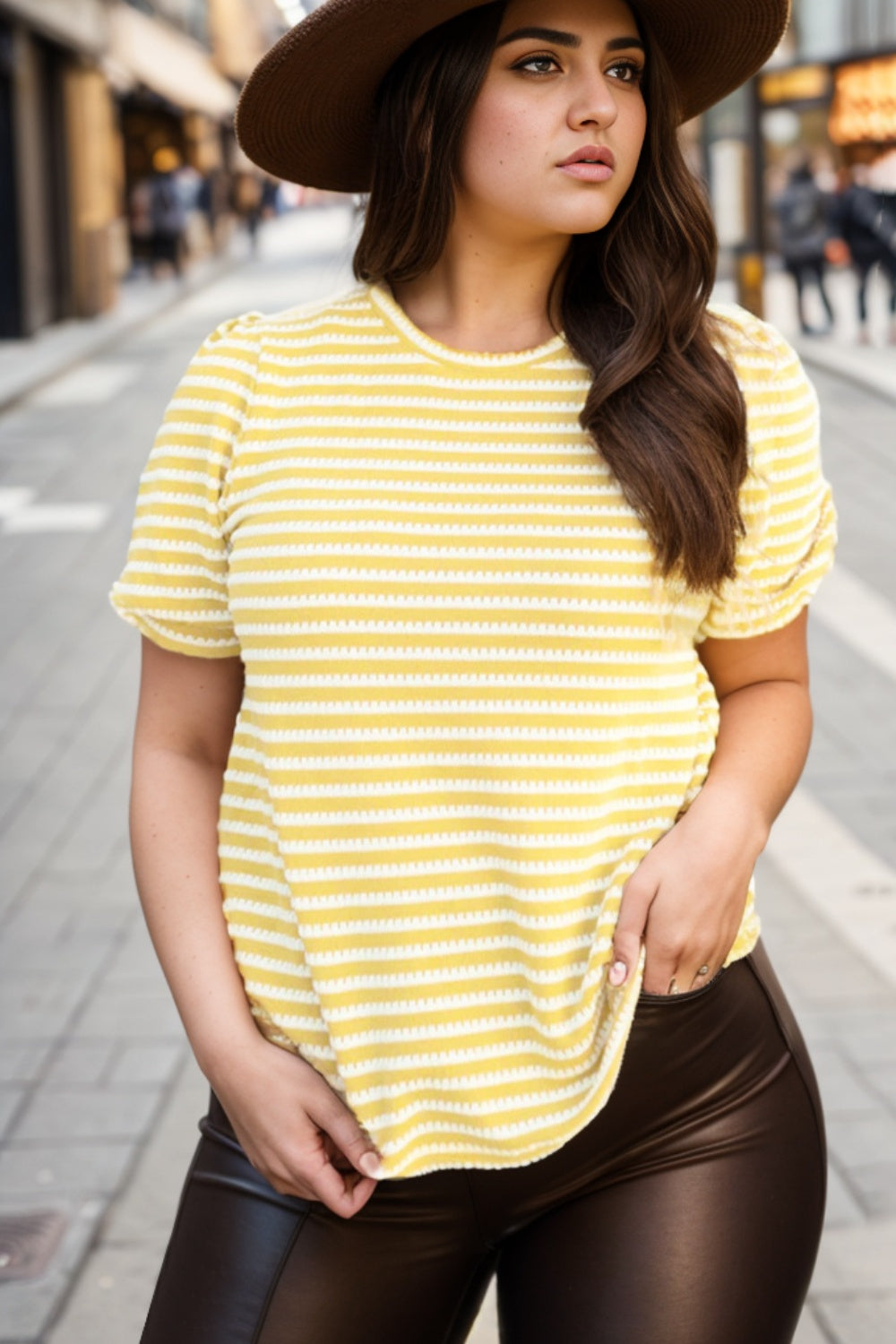 Plus Size Striped Round Neck T-Shirt-Jewearrings