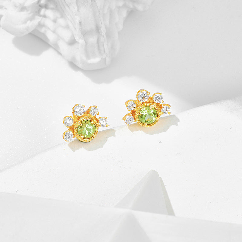 S925 Silver Plated 14K Gold Olivine Earrings-Jewearrings