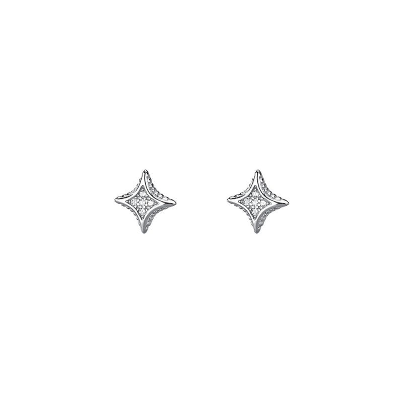 Women's Sterling Silver Four-pointed Star Stud Earrings Super Flash Japanese And Korean Style-Jewearrings