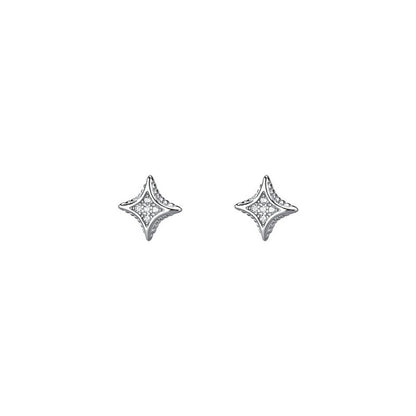 Women's Sterling Silver Four-pointed Star Stud Earrings Super Flash Japanese And Korean Style-Jewearrings