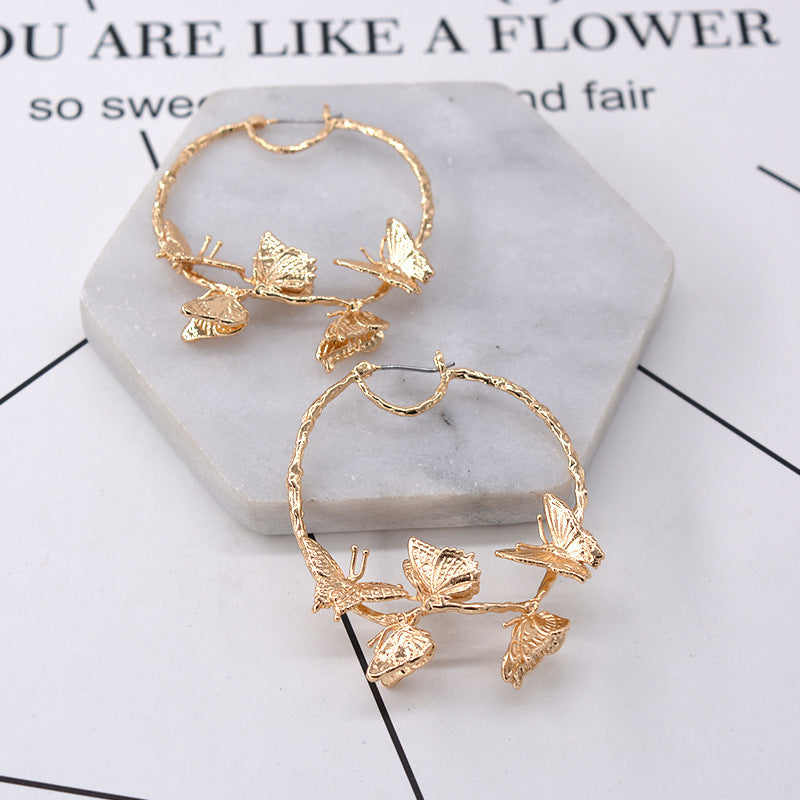 Women's Temperament Butterfly Large Circle Hoop Earrings-Jewearrings