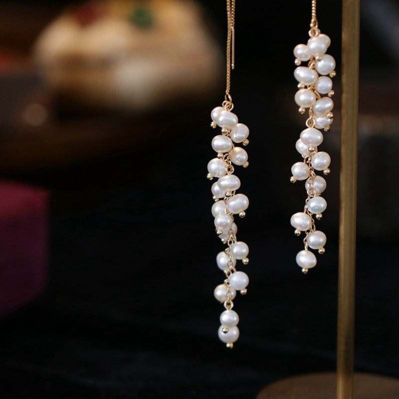 Women's Temperament Long Tassel Pearl Earrings-Jewearrings