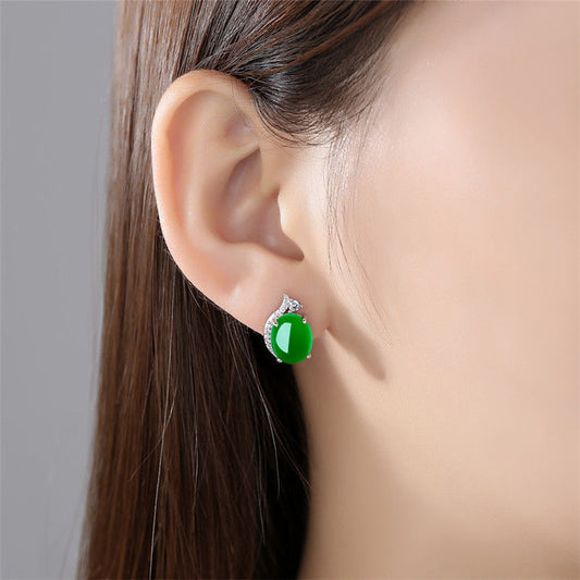 Vintage Emerald Chalcedony Simple Temperament Earrings-Jewearrings