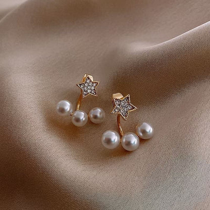 Silver Needle Pearl Earrings Simple And Versatile Rear-hanging Retro Temperament Earrings-Jewearrings