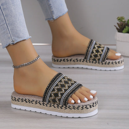 Geometric Weave Platform Sandals-Jewearrings