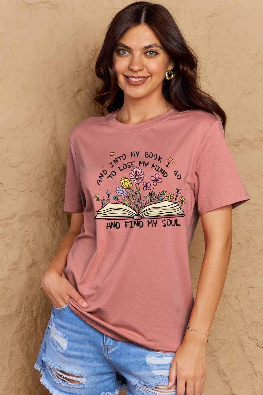 Simply Love Full Size Book & Flower Graphic Cotton Tee-Jewearrings