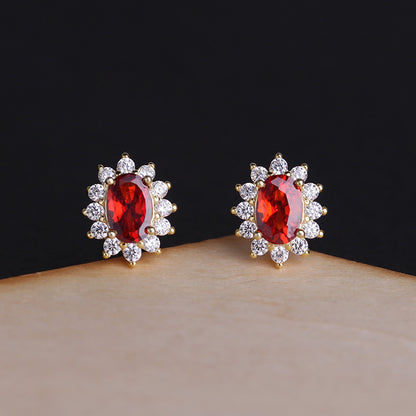 S925 Sterling Silver Plated 18K Gold Inlaid Zircon Stud Earrings-Jewearrings