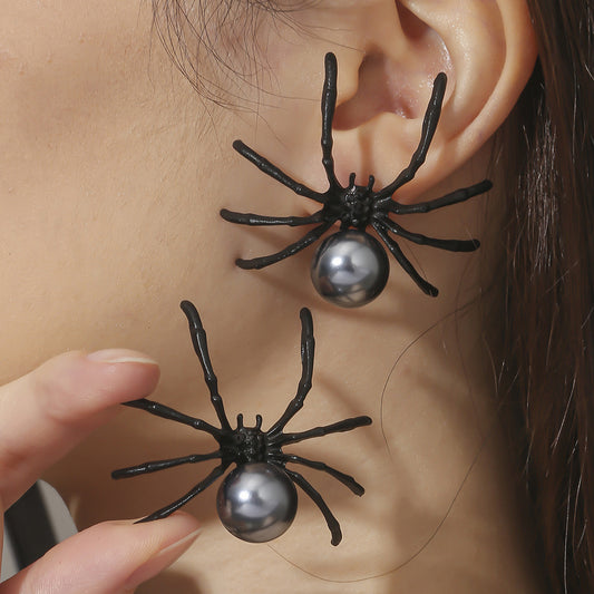 Personalized Simple Wansheng Black Spider Alloy Pearl Earrings-Jewearrings