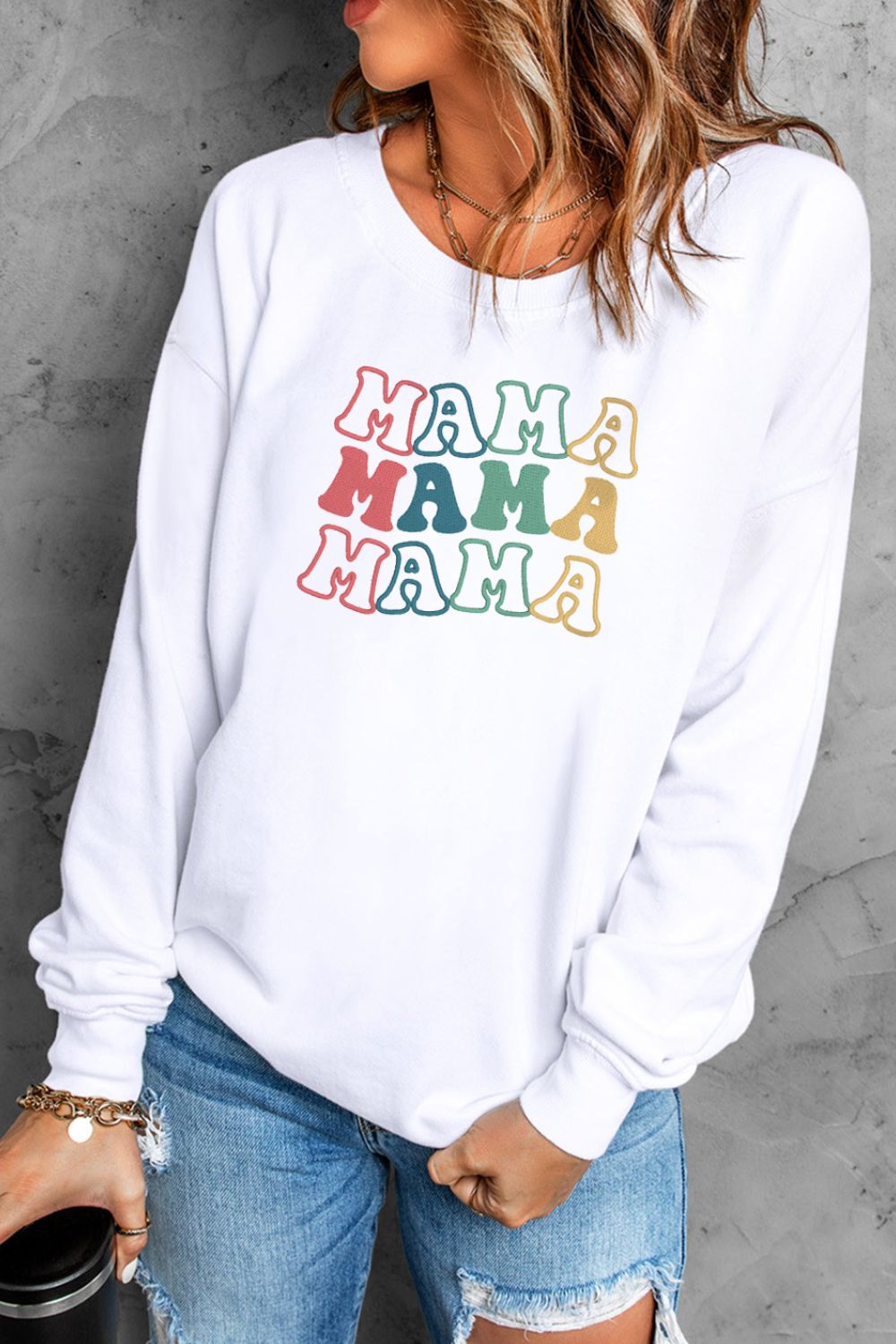 MAMA Graphic Round Neck Drop Shoulder Sweatshirt-Jewearrings