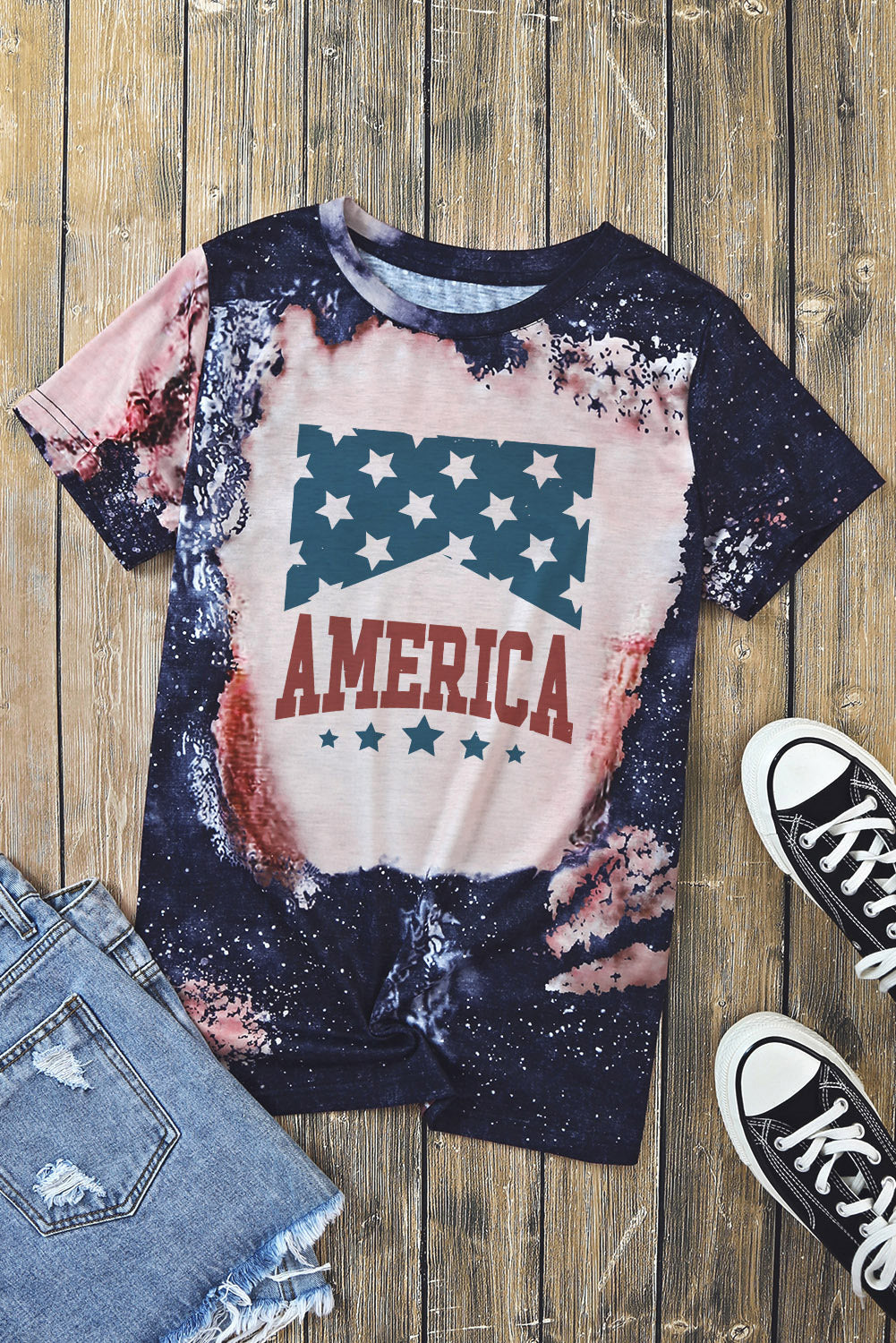 Printed AMERICA Graphic Round Neck Short Sleeve Tee-Jewearrings